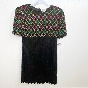 Mark & John by Gopal Vintage Black Beaded & Sequin Cocktail Dress Size Large NEW